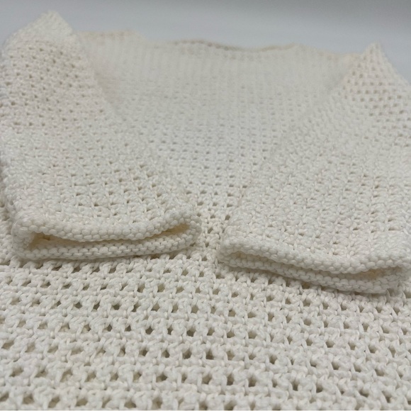 Lauren Ralph Lauren Cream Crochet Tunic Sweater M Hand Knit 100% Cotton Boho - Picture 11 of 11